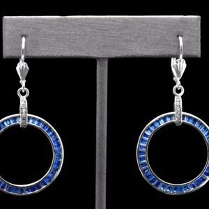 S. Silver Blue Sapphire Circle Dangle Earrings